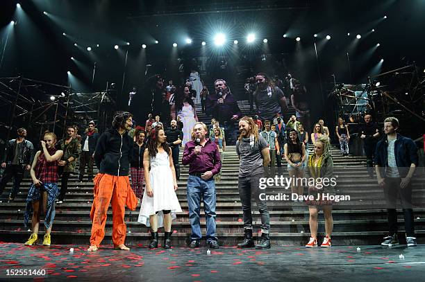 Ben Forster, Mel C, Andrew Lloyd Webber and Tim Minchin attend the curtain call on the press night for Jesus Christ Superstar, the arena tour at The...