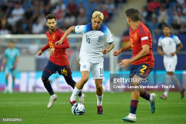 Emile Smith Rowe of England in action during the UEFA Under-21 Euro 2023 final match between England and Spain at Batumi Arena on July 08, 2023 in...