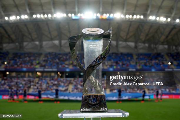 The UEFA Under-21 Euro 2023 is displayed during the UEFA Under-21 Euro 2023 final match between England and Spain at Batumi Arena on July 08, 2023 in...