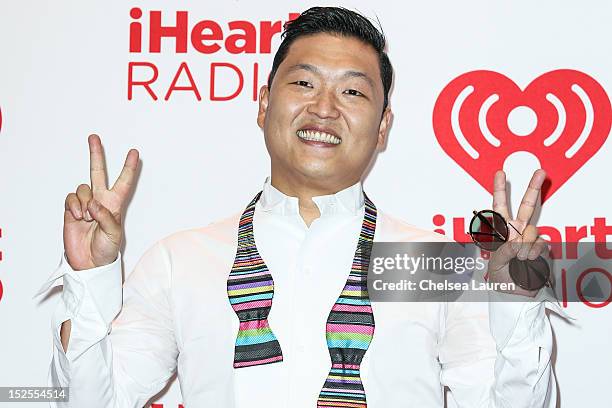 Singer/songwriter Psy arrives at iHeartRadio Music Festival press room at MGM Grand Garden Arena on September 21, 2012 in Las Vegas, Nevada.