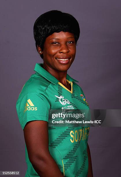 Marcia Letsoalo of the South Africa Womens Cricket Team poses for a portrait ahead of the Womens ICC World T20 at the Galadari Hotel on September 22,...