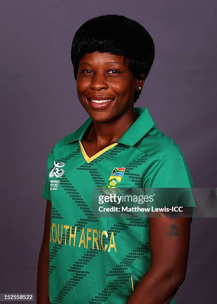Marcia Letsoalo of the South Africa Womens Cricket Team poses for a portrait ahead of the Womens ICC World T20 at the Galadari Hotel on September 22,...