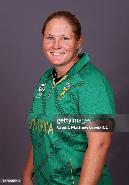 Sunette Loubser of the South Africa Womens Cricket Team poses for a portrait ahead of the Womens ICC World T20 at the Galadari Hotel on September 22,...