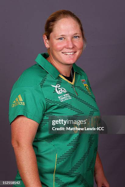 Sunette Loubser of the South Africa Womens Cricket Team poses for a portrait ahead of the Womens ICC World T20 at the Galadari Hotel on September 22,...