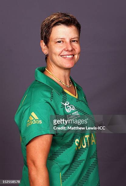Alison Hodgkinson of the South Africa Womens Cricket Team poses for a portrait ahead of the Womens ICC World T20 at the Galadari Hotel on September...