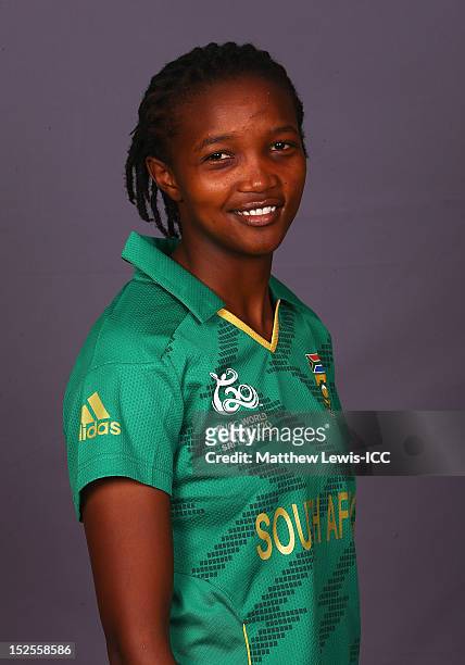 Ayabonga Khaka of the South Africa Womens Cricket Team poses for a portrait ahead of the Womens ICC World T20 at the Galadari Hotel on September 22,...