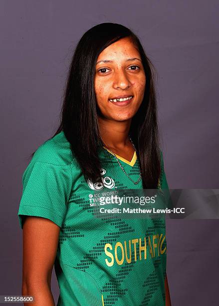 Shabnim Ismail of the South Africa Womens Cricket Team poses for a portrait ahead of the Womens ICC World T20 at the Galadari Hotel on September 22,...
