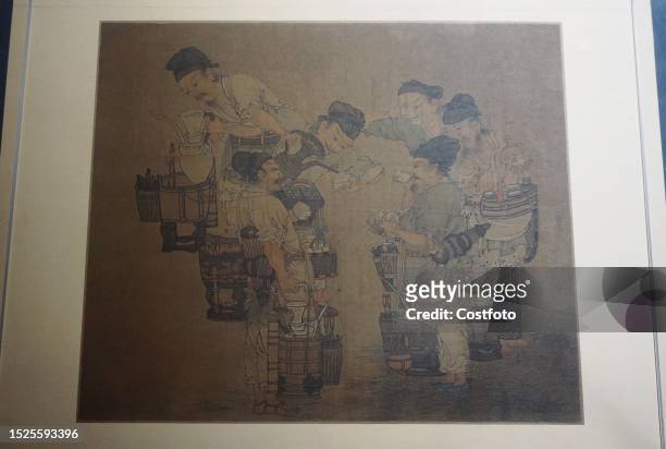 Photo taken on July 12, 2023 shows a painting of the Southern Song Dynasty known as "Fighting through a Paddle" at the Southern Song Dynasty Guan...