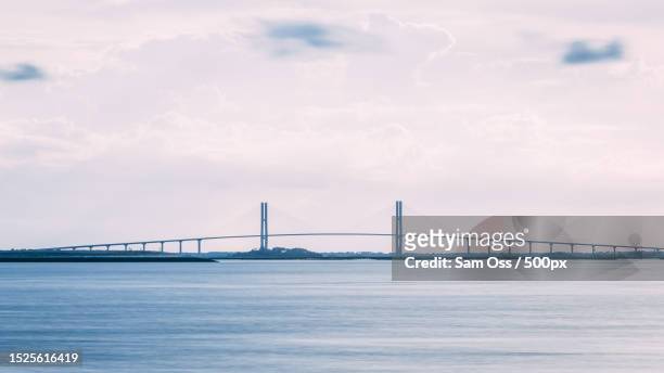 view of suspension bridge over sea,jekyll island,georgia - jekyll island stock pictures, royalty-free photos & images