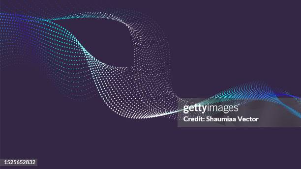 illustrations, cliparts, dessins animés et icônes de ligne d’onde de particules bleue dynamique sur fond abstrait bleu foncé. visualisation sonore abstraite. structure numérique du flux d’ondes de particules lumineuses. - cheveux ondulés