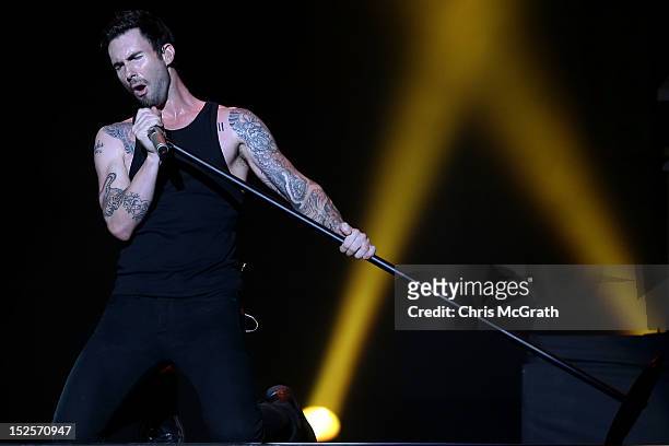 Adam Levine lead singer of Maroon 5 performs during the 2012 F1 Singapore on September 22, 2012 in Singapore.