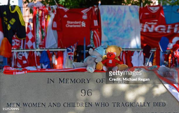 Tributes left on the memorial to the 1989 Hillsborough disaster before the npower Championship match between Sheffield Wednesday and Bolton Wanderers...