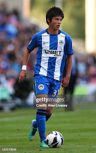 Ryo Miyaichi of Wigan Athletic during the Barclays Premier League match between Wigan Athletic and Fulham at DW Stadium on September 22, 2012 in...