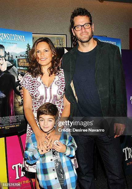 Actors Mariska Hargitay, Peter Hermann and son August Hermann attend the "Hotel Transylvania" New York Premiere at the Academy Theater at Lighthouse...