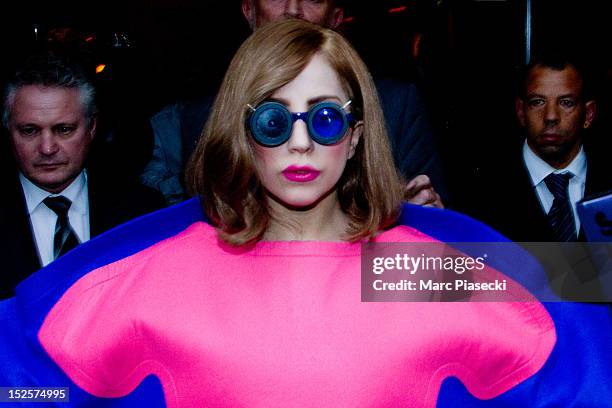 Singer Lady Gaga is seen leaving the 'Park Hyatt Paris Vendome' hotel on September 22, 2012 in Paris, France.