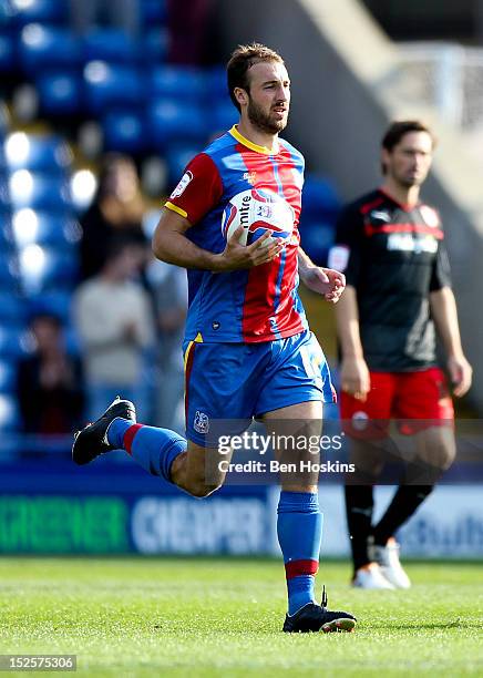 Glenn Murray of Crystal Palace runs back to the centre circle after scoring his team's second goal during the npower Championship match between...