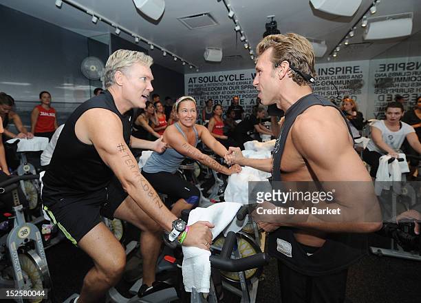 Television Host Sam Champion and Nick Oram attend American Cancer Society & Young Friends Of The DreamBall SoulCycle Charity Ride at SoulCycle 1470...