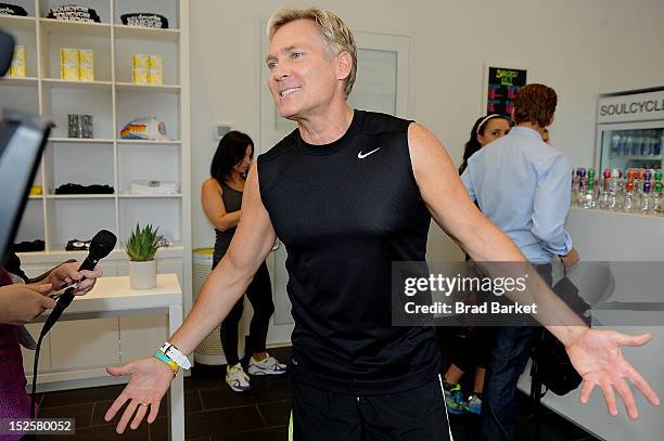 Television Host Sam Champion attends American Cancer Society & Young Friends Of The DreamBall SoulCycle Charity Ride at SoulCycle 1470 Third Ave on...