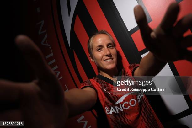 Milan new signing Valentina Cernoia looks on at Casa Milan on July 03, 2023 in Milan, Italy.