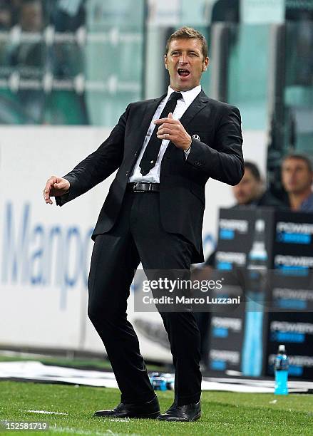 Juventus FC second coach Massimo Carrera gestures during the Serie A match between FC Juventus v AC Chievo Verona at Juventus Arena on September 22,...