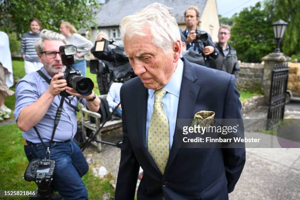 Photographer Don McCullin arrives at the wedding at St Mary's Church, on July 8, 2023 in Bruton, England.