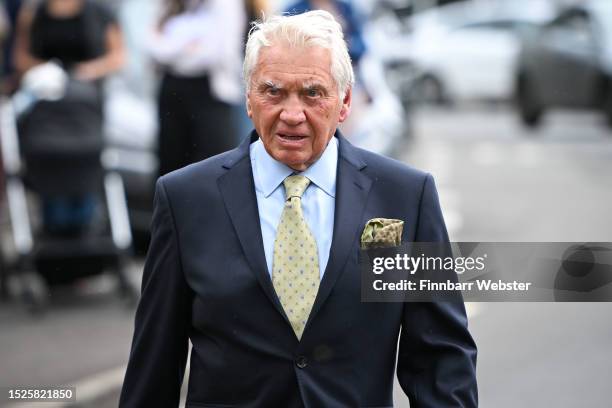 Photographer Don McCullin arrives at the wedding at St Mary's Church, on July 8, 2023 in Bruton, England.