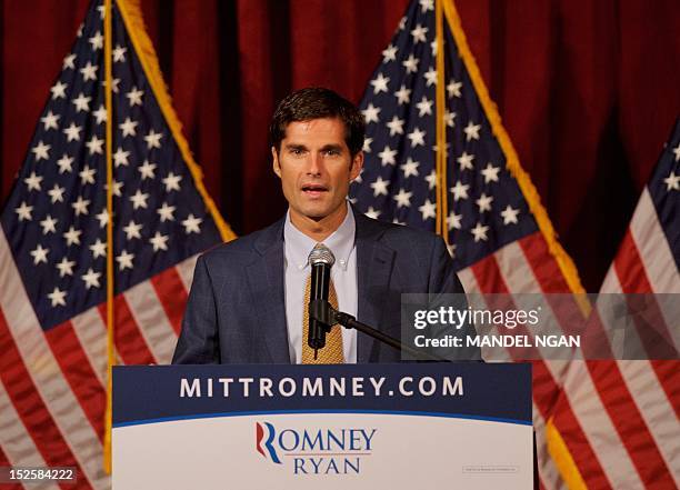 Matt Romney introduces his father, Republican presidential candidate Mitt Romney, at a fundraiser at the Grand Del Mar Court resort September 22,...