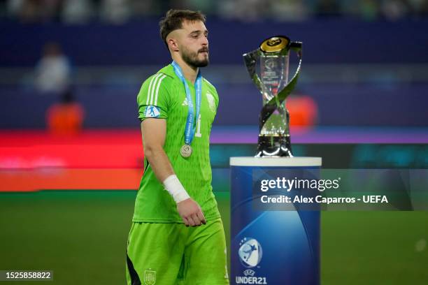 Arnau Tenas of Spain reacts after loosing the game the UEFA Under-21 Euro 2023 final match between England and Spain at Batumi Arena on July 08, 2023...