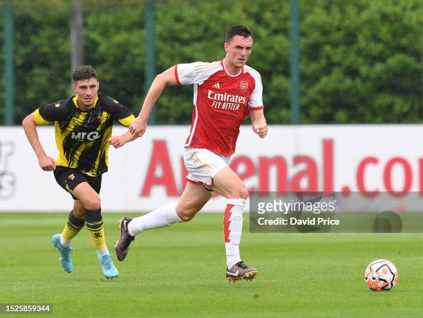 Alex Kirk of Arsenal during the pre season friendly between Arsenal XI and Watford at London Colney on July 08, 2023 in St Albans, England.
