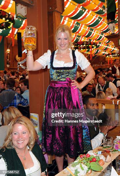 Jessica Kastrop attends the Tiffany Wiesn at the Schuetzenzelt during the Oktoberfest beer festival at Theresienwiese on September 22, 2012 in...