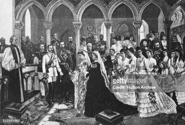 Princess Beatrice , the youngest child of Queen Victoria, marries Prince Henry of Battenberg at St. Mildred's Church at Whippingham, on the Isle of...