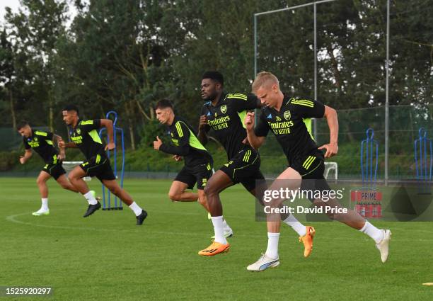 Oleksandr Zinchenko of Arsenal during Arsenal training session at London Colney on July 08, 2023 in St Albans, England.