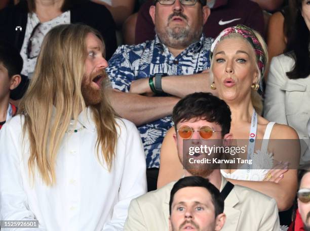 Sam Ryder and Hannah Waddingham attend day six of the Wimbledon Tennis Championships at All England Lawn Tennis and Croquet Club on July 08, 2023 in...