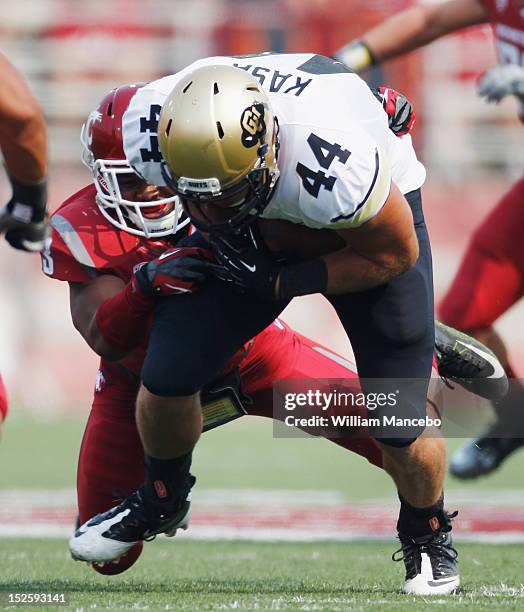 Nick Kasa of the Colorado Buffaloes during the game against the Washington State Cougars at Martin Stadium on September 22, 2012 in Pullman,...