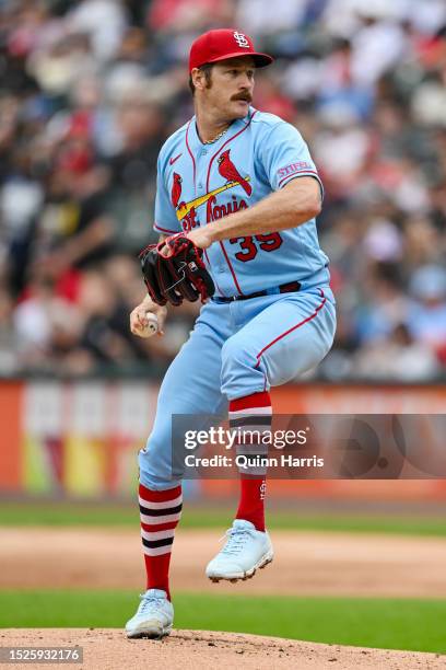 Starting pitcher Miles Mikolas of the St. Louis Cardinals throws in the first inning against the Chicago White Sox at Guaranteed Rate Field on July...