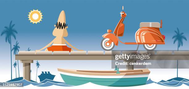 summer time 2 - man riding motorcycle clip art stock illustrations