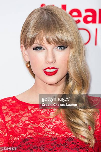 Musician Taylor Swift arrives at iHeartRadio Music Festival press room at MGM Grand Garden Arena on September 22, 2012 in Las Vegas, Nevada.