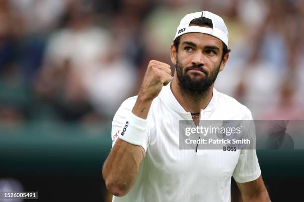 Matteo Berrettini of Italy reacts against Alexander Zverev of Germany in the Men's Singles third round match during day six of The Championships...