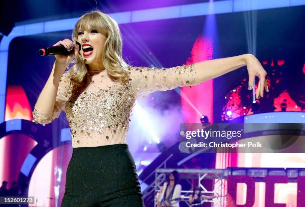 Singer Taylor Swift performs onstage during the 2012 iHeartRadio Music Festival at the MGM Grand Garden Arena on September 22, 2012 in Las Vegas,...