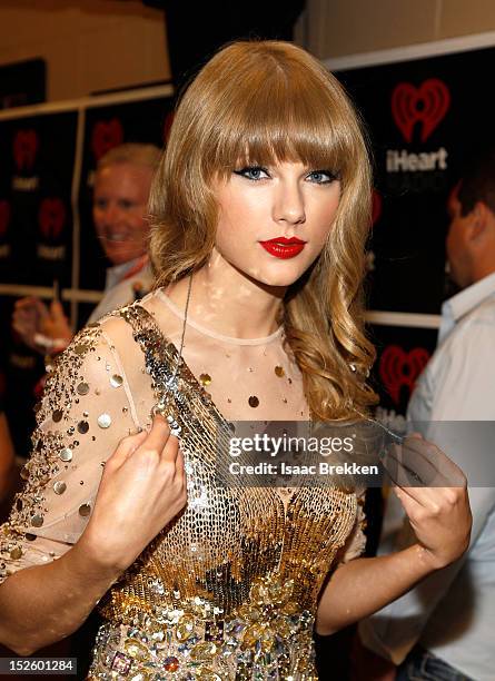 Singer Taylor Swift appears backstage during the 2012 iHeartRadio Music Festival at the MGM Grand Garden Arena on September 22, 2012 in Las Vegas,...