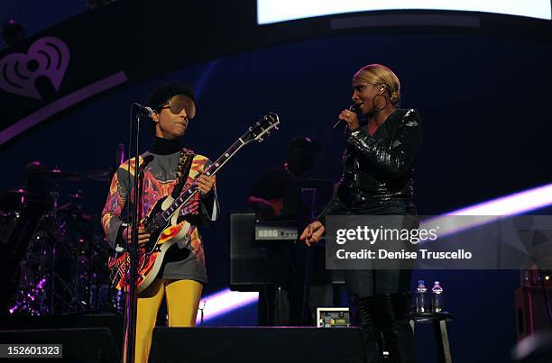 Musician Prince and singer Mary J. Blige perform onstage during the 2012 iHeartRadio Music Festival at the MGM Grand Garden Arena on September 22,...