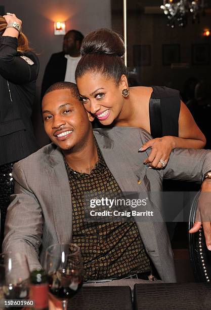 Camelo Anthony and La La Anthony attend the HauteTime.com celebration of their ambassador and partner Carmelo Anthony at STK on September 22, 2012 in...