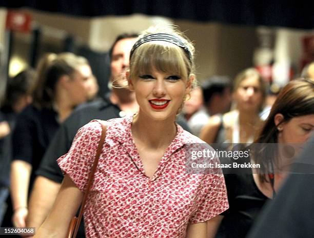 Singer Taylor Swift appears backstage during the 2012 iHeartRadio Music Festival at the MGM Grand Garden Arena on September 22, 2012 in Las Vegas,...