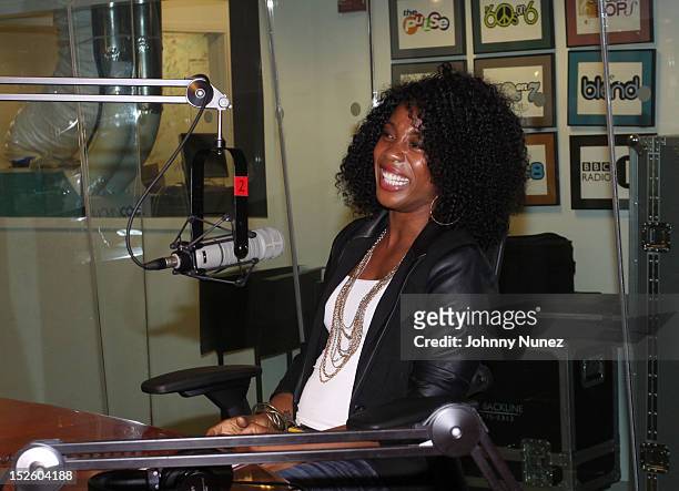 Olympic medalist Shelly-Ann Fraser-Pryce invades "The Whoolywood Shuffle" at SiriusXM Studio on September 18, 2012 in New York City.