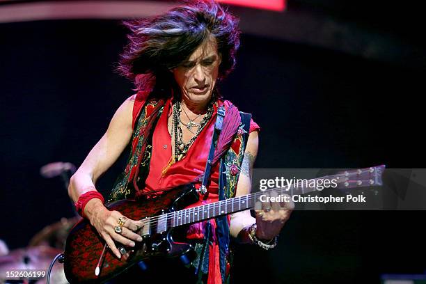 Guitarist Joe Perry of Aerosmith performs onstage during the 2012 iHeartRadio Music Festival at the MGM Grand Garden Arena on September 22, 2012 in...