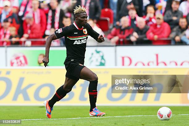 Aristide Bance of Augsburg controles the ball during the Bundesliga match between 1. FSV Mainz 05 and FC Augsburg at Coface Arena on September 22,...