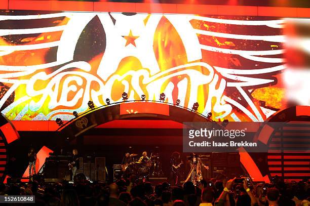 Aerosmith performs onstage during the 2012 iHeartRadio Music Festival at the MGM Grand Garden Arena on September 22, 2012 in Las Vegas, Nevada.