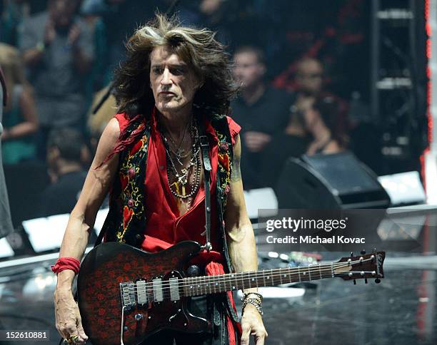 Guitarist Joe Perry of Aerosmith performs onstage during the 2012 iHeartRadio Music Festival at the MGM Grand Garden Arena on September 22, 2012 in...