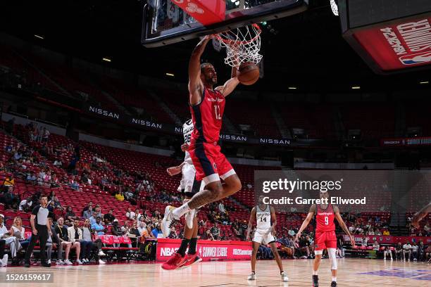 Xavier Cooks of the Washington Wizards dunks the ball during the 2023 NBA Las Vegas Summer League against the San Antonio Spurs on July 11, 2023 at...