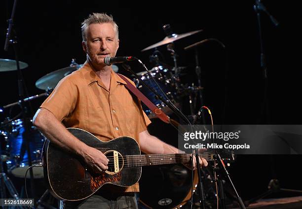 Musician Billy Bragg performs during the 'This Land Is Your Land' Woody Guthrie At 100 Concert as part of the Woody Guthrie Centennial Celebration at...